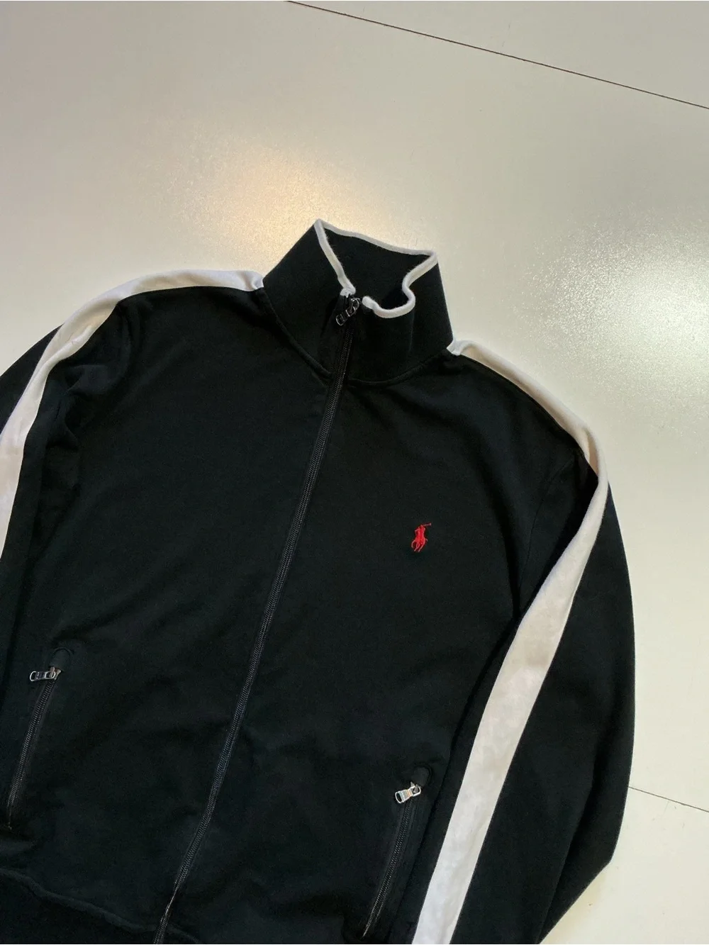 Polo Ralph Lauren Pony Logo Black & White Full Zip Mens Sweat Track Jacket